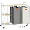 VASAGLE Cesto Portabiancheria a 2 Scomparti, Porta Biancheria 100 L, Carrello per Biancheria, con Ripiani, Sacchi Rimovibili, 6 Etichette, Beige Naturale, Grigio Tortora e Bianco Crema BLH311G01