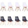 HJhomeheart Sedie Sala da Pranzo, Set di 8 Sedie, Gambe in Legno Massello, Rivestimento Sfoderabile, Sedie Cucina, Sedie Moderne (Bianco+Nero-8)