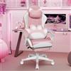 YU YUSING Cute Sedia Gaming PC, Sedia Ergonomica da Ufficio, Kawaii Poltrona Gaming, Sedie Ufficio con Supporto Lombare e Poggiatesta, Poggiapiedi Retrattile, Design Orecchie Gatto, Bianco Rosa