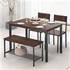 SogesHome Set di tavolo da pranzo, 4 pezzi, tavolo da pranzo, tavolo da pranzo, 2 sedie e panchina, con ripiano in legno e struttura in acciaio, per sala da pranzo, cucina