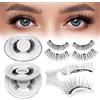 QUEWEL Ciglia Finte Magnetiche Naturali, Ciglia magnetiche riutilizzabili con applicatore, non necessita di colla, facile da indossare e rimuovere, Include una guida di utilizz（Set-B+H）
