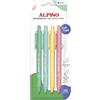 Alpino - Set di 4 penne Soft Touch Pastel - Inchiostro blu | Con impugnatura antiscivolo e morbida al tatto | Punta da 1 mm | Penne ergonomiche | Inchiostro di alta qualità e asciugatura rapida