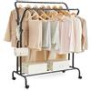 SONGMICS Stand Appendiabiti Doppio, Attaccapanni con Ruote, Struttura in Acciaio, Portata fino a 100 kg, Larghezza di 103,5 cm, Multifunzione, Nero HSR107B01