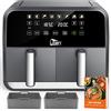 Uten Friggitrice ad Aria, 8 Litri Friggitrice ad Aria Doppio Cestello, 2 Cuscinetti in Silicone, 114 Ricette, Touch Screen Programmi, SYNC FINISH, Shake Reminder, Lavabile in Lavastoviglie