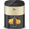 Uten Doppia Resistenza Friggitrice ad Aria 5,5 L con Finestra, Schermo Colori, 14 Menu Preimpostati, Avvio Ritardato, Filtro dell'olio, 2 Resistenza Controllare Indipendente, Cibo Senza Capovolgimento
