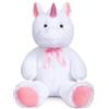 BEJOY Unicorno di peluche gigante XXL, peluche con occhi rosa 3D, corno e fiocco di raso, giocattolo realistico, regalo per bambini, fidanzata, 100 cm