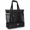 VerLuky Borsa da Spiaggia Nero XXL Famiglia con Cerniera,44 * 45 * 21cm Borsa Mare Donna Grande,Borsa da Spiaggia Impermeabile per Shopping Viaggio Picnic Spiaggia