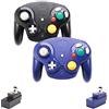 VTone Controller wireless Gamecube, 2 pezzi 2.4G Wireless Classic Gamepad con adattatore ricevitore per Wii Gamecube NGC GC (nero e blu scuro)