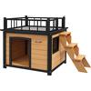 PawHut Cuccia per Cani con Terrazza sul Tetto, Resistente alle Intemperie, Legno, 121x77x78cm, Nero/Giallo