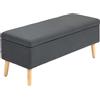 HOMCOM Panchina Imbottita con Spazio di Archiviazione, Cassapanca in Effetto Lino, Legno di Gomma, 110 x 39 x 45 cm, Grigio Scuro