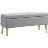 HOMCOM Cassapanca con Spazio di Archiviazione e Rivestimento in Stile Lino, Gambe in Legno di Gomma, fino a 220 kg, 110x39x45cm, Grigio