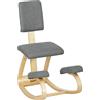 HOMCOM Sedia Inginocchiatoio con Movimento a Dondolo, in Tessuto Effetto Lino e Legno di Betulla, 51x84x93 cm, Grigio