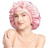 Umisleep 100 % seta di gelso 22 Momme grande Cuffie doccia in seta per dormire, doppio strato, antiscivolo e traspirante, con fascia regolabile per capelli lunghi e ricci, rosa chiaro