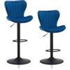 TUKAILAI Set di 2 sgabelli da bar in velluto, regolabile in altezza, girevole a 360°, con schienale, poggiapiedi, telaio in metallo, moderno a forma di ciotola, per cucina, bar, blu