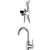 GRIFEMA Set GRIFEMA: Miscelatore Lavabo 360° Grigio + Doccetta Bidet con Supporto, Flessibile e Miscelatore - Acqua Calda e Fredda, Design Moderno per Bagno e WC