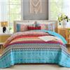 WONGS BEDDING Set di biancheria da letto con copripiumino bohémien a righe blu, 3 pezzi, in morbida microfibra leggera, per tutte le stagioni (198,1 x 228,6 cm)