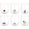 H&H, Set 6 Bicchieri in Vetro Borosilicato 46 cl con Miniature Interne Assortite - Fungo, Quadrifoglio, Coccinella, Ape, Anatra, Ghianda - Lavabili in Lavastoviglie