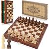 Peradix - Scacchi magnetici con 2 regine extra, scacchiera in legno, per bambini, scacchi pieghevoli in legno, per principianti, ideali da portare in viaggio, 30 cm