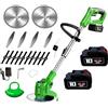 MOKEKA Tagliaerba a Batteria, Decespugliatore a batteria a 90° e Caricatore, tagliabordi elettrico con 3 Tipi di Lame, Testata Regolabile e Maniglia Telescopica Verde