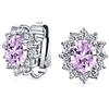 Bling Jewelry Moda Formale Holiday Party Bridal Ovale Simulazione Alessandrite Lavanda Cubic Zirconia Halo Crown AAA CZ Stud Clip On Orecchini Per Donne Matrimonio Non Forced Ear Argento Placcato