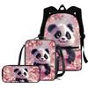 chaqlin Set di borse per la scuola per ragazzi e ragazze, set di 3 pezzi con borsa + portapranzo termico + astuccio, Grazioso panda rosa, Zaino per bambini