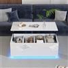 FOERPL Tavolino regolabile in altezza, tavolo basso soggiorno sollevabile ed estensibile 100 x 50 x 35 cm Controllo APP Tavolino Soggiorno con luce e stoccaggio Tavoli Centro basso quadrato bianco con