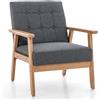 COSTWAY Poltrona Moderna, Sedia con Braccioli Imbottita e Rivestita in Lino Traspirante, Telaio in Legno Massiccio di Gomma, Sedia Divano Imbottita per Soggiorno, Camera da Letto, Studio