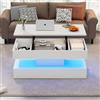 FOERPL Tavolino regolabile in altezza, tavolo basso soggiorno sollevabile ed estensibile 100 x 50 x 42 cm Controllo APP Tavolino Soggiorno con luce e stoccaggio Tavoli Centro basso quadrato bianco con