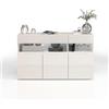 WHOUS Credenza e Buffet POTENZA per Soggiorno con 3 Ante, Madia per Salotto, Cucina e Sala da Pranzo in Legno, 130x40x81 cm, Bianco Laccato Lucido