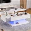 FOERPL Tavolino regolabile in altezza, tavolo basso soggiorno sollevabile ed estensibile 100 x 50 x 45 cm Controllo APP Tavolino Soggiorno con luce e stoccaggio Tavoli centro quadrato bianco con cassetti (B