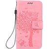 Fatcatparadise Cover per Samsung Galaxy J3 2016 / J310 [con Pellicola in Vetro Temperato], Custodia Portafoglio a Libro in Pelle Flip Cover (Rosa)