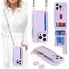 SailorTech Custodia per iPhone 15 Pro in Pelle Portafoglio con porta carte di credito, Cover per iPhone 15 Pro Cellulare Regolabile Collana con slot per carte di credito - Viola