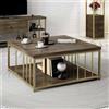 Dmora - Tavolino da salotto Ankaa, Tavolo basso da caffè, Portariviste per divano, Ripiano da soggiorno, 90x90h40 cm, Noce e Oro