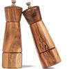 DeroTeno Set Macina Sale e Pepe, Macina Sale Regorabile in Ceramica, Macina Pepe in Acciaio Inossidabile, in Legno di Acacia, Altezza 16,5 cm, Diametro del Fondo 5 cm (il Vassoio NON è Incluso)