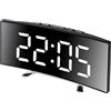 Lancoon Sveglia Digitale, Superficie Specchio con Luminosità Regolabile LED Schermo Curvo 12/24 Ore Snooze Porta di Ricarica Supporto Batteria per Camera da Letto Casa Bianco