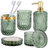 NZZVNZ Set di 5 Accessori da Bagno in Vetro, Accessori da Bagno con Dispenser per Lozioni, Portasapone, Portaspazzolino, Tazza di Vetro, Barattolo di Cotton Fioc, Decorazione Moderna per Il Bagno