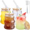Anhow Bicchiere con Cannuccia, 4 Pezzi 500ML Bicchieri Acqua Vetro con Coperchio e Cannuccia per Soda, Smoothie, Tè, Birra, Latte, Caffè, Cocktail - Trasparente