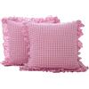 K MASANIJI Confezione da 2 federe per cuscini in cotone lavato rosa e bianco a quadretti shabby chic per letto/divano (66 x 66 cm, rosa/bianco a quadri)