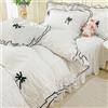 IHOUSTRIY Set copripiumino bianco per letto matrimoniale, con volant, con papillon, 3 pezzi, copripiumino per bambini, con chiusura a cerniera, biancheria da letto con federa, bianco, pieno, piumino