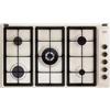 De'Longhi AVL 59 PRO Piano Cottura A Gas 90 Cm, 5 Bruciatori 1 Doppia Corona, Acciaio Smaltato Avena, Griglie In Ghisa, Manopole Ottone Anticato, Design Country