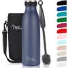 Milu - Thermo in acciaio inox da 350/500/750/1000ml/1,5L borraccia termica, a prova di perdite, a doppia parete, adatta per bevande gassate, con spazzola per la pulizia (Blu marino, 500ml)