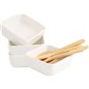JTgugu Set di 4 ciotole in ceramica con cucchiaio in legno, piccole ciotole per snack, ciotole quadrate, mini ciotole per salse, barbecue, dessert, sushi, salsa di pomodoro, bianco