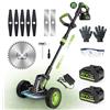 highsam Tagliaerba con batteria, Gisam 8, decespugliatore senza spazzole con batteria da 2 x 4,0 Ah, trimmer giardino con 3 tipi di lame, ruote rimovibili, regolazione telescopica per prato giardino
