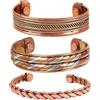 Touchstone Braccialetto indiano realizzato a mano in rame, con magnete, per chakra, idea regalo per donne e uomini, set da 3, adjustable, Rame Ottone, Nessuna pietra preziosa
