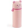 Back2Fun - Astuccio 2 in 1 in silicone morbido, Portapenne estensibile da tavolo con cerniera, Design criceto rosa per scuola bambini