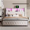 BestAlice Letto matrimoniale imbottito 160 × 200cm, letto contenitore beige con comodino LED e USB, materiale velluto morbido letto a sacco con 4 cassetti (160×200)