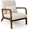 COSTWAY Poltrona da Salotto, Sedia da Soggiorno con Cuscino Lombare, Poltrona Moderna Imbottita, Telaio in Legno di Gomma, per Soggiorno, Camera da Letto, Portata 150 kg (Beige)