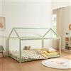 [en.casa] Letto per Cameretta a Forma di Casetta per Bambini e Adolescenti - Struttura in Legno di Pino, Stile Montessori, Piazza e Mezza 120 x 200 cm, Menta Verde