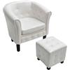vidaXL Poltrona Chesterfield in Similpelle con Pouf Bianca Seggiola Cabriolet