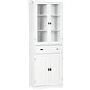 HOMCOM Credenza Cucina con 2 Armadietto e Cassetto, Mobile Dispensa Stretto con Ante in Vetro e Ripiani Regolabili, per Soggiorno, Sala da Pranzo, 60x30x160cm, Bianco